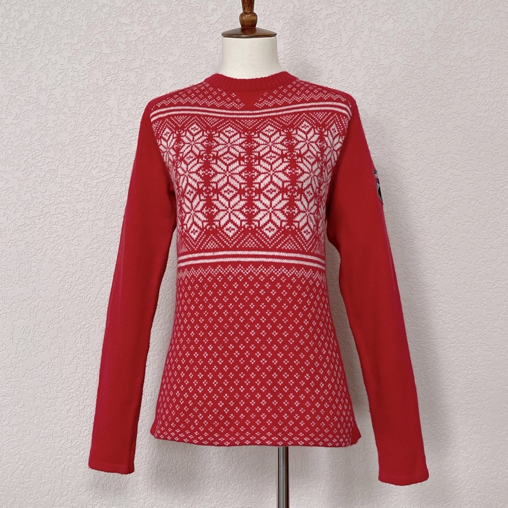 Obermeyer pullover red fair isle women’s ski sweater with Aspen patch ⛷️